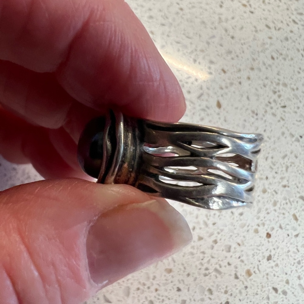 Wide Open Weave Sterling Sterling Brown Pearl Ring. Size 6 - Picture 5 of 6